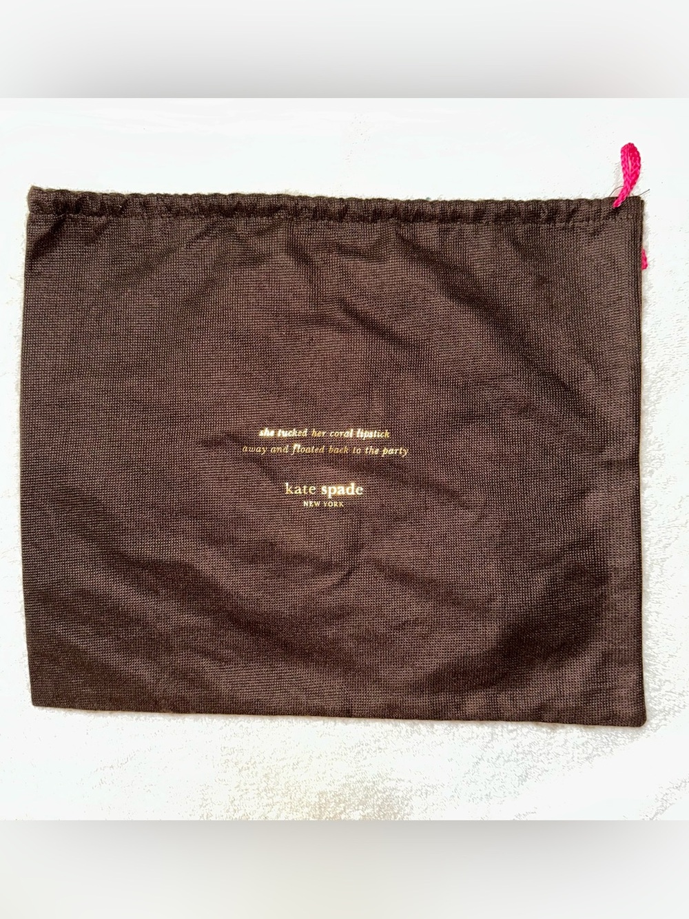 Kate Spade Dust Bag 14x12.5 Purse Cover Brown Pink Drawstring Lipstick Quote